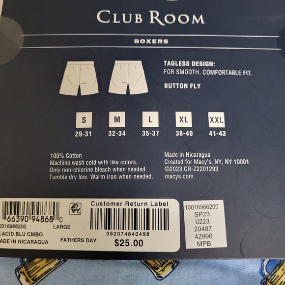 Lot of 2 Club Room Boxer Briefs 2 Pack Size L Cotton Button Fly Beer Print Navy - Picture 6 of 6